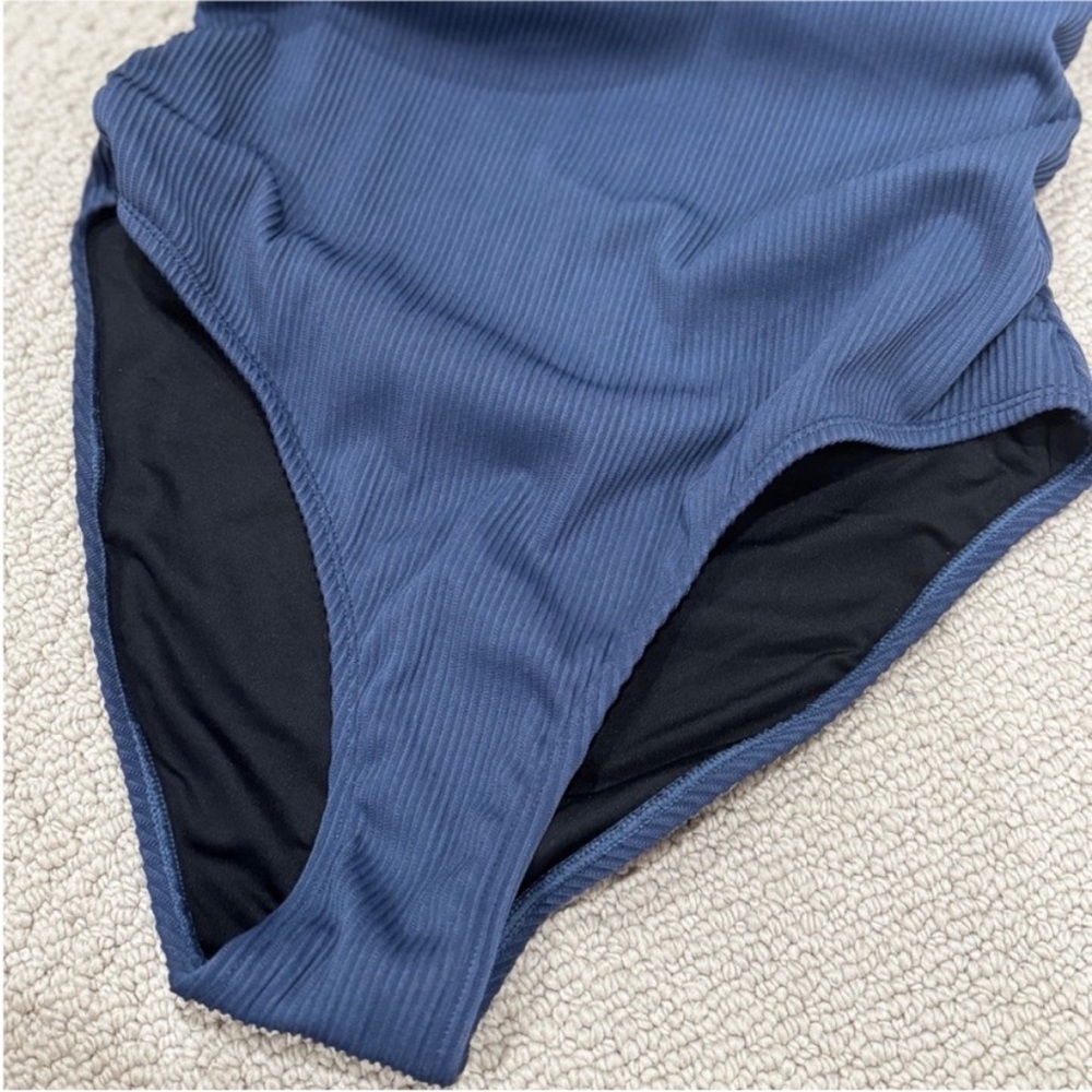 New! Cupshe Blue Ribbed Tummy Control Standard One-Piece - Picture 8 of 11